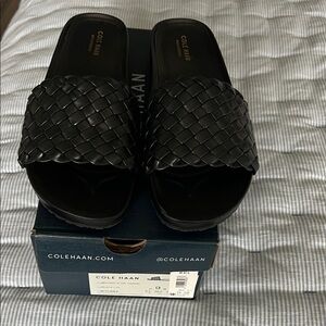 Cole Haan Mojave Black Woven Slide Sandals